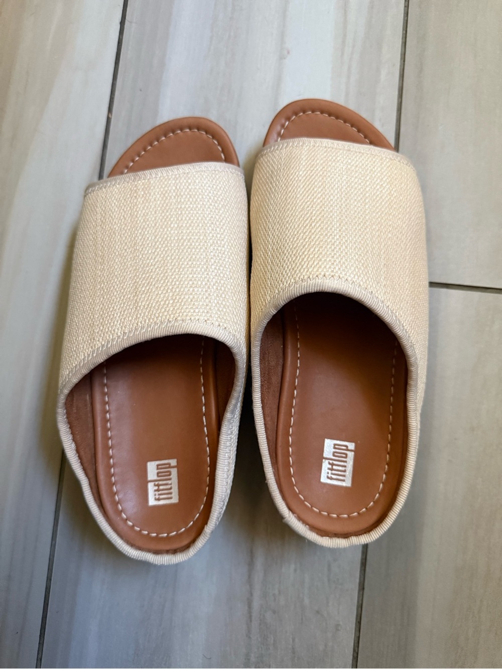 Fitflop Cream Woven Slide Mules